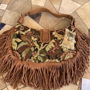 EGO Tapestry Satchel Bag with Leather Trim NWT